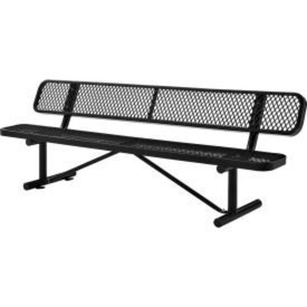 Global Equipment 8 ft. Outdoor Steel Bench with Backrest - Expanded Metal - Black 277155BK